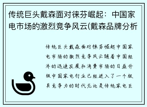 传统巨头戴森面对徕芬崛起：中国家电市场的激烈竞争风云(戴森品牌分析)