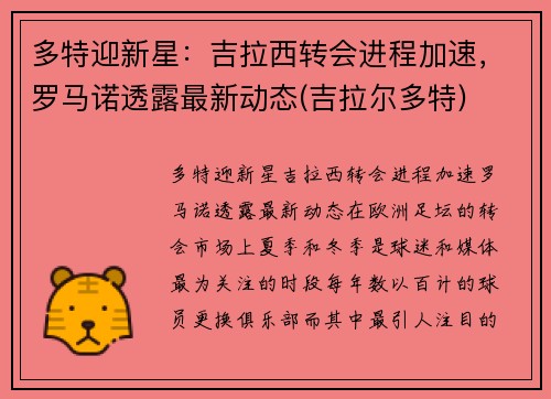 多特迎新星：吉拉西转会进程加速，罗马诺透露最新动态(吉拉尔多特)