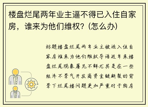 楼盘烂尾两年业主逼不得已入住自家房，谁来为他们维权？(怎么办)