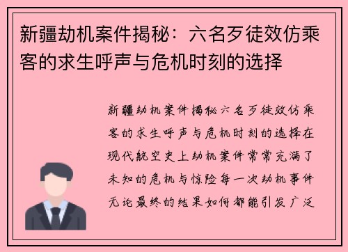 新疆劫机案件揭秘：六名歹徒效仿乘客的求生呼声与危机时刻的选择