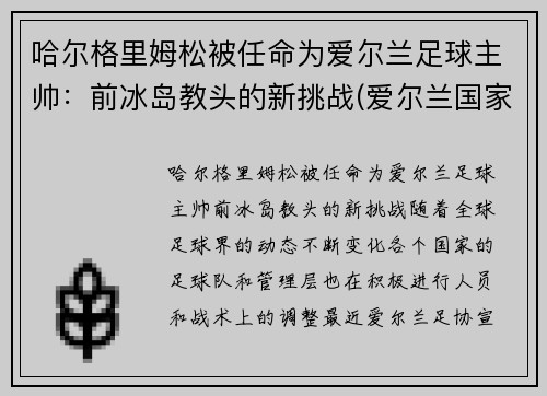 哈尔格里姆松被任命为爱尔兰足球主帅：前冰岛教头的新挑战(爱尔兰国家队主帅)