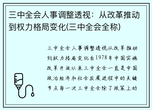 三中全会人事调整透视：从改革推动到权力格局变化(三中全会全称)