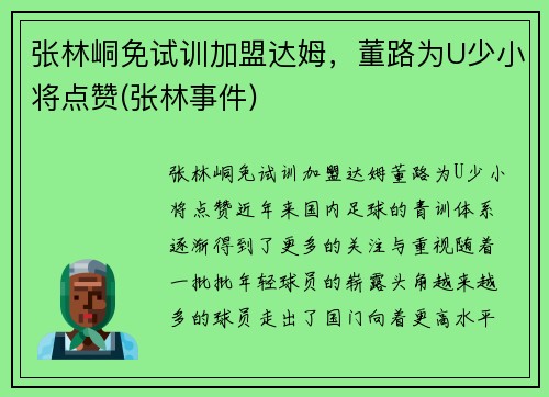张林峒免试训加盟达姆，董路为U少小将点赞(张林事件)
