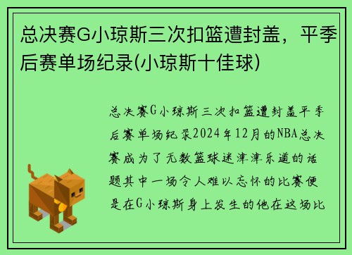 总决赛G小琼斯三次扣篮遭封盖，平季后赛单场纪录(小琼斯十佳球)